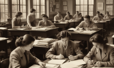 Human computers working at desks with calculators and papers in