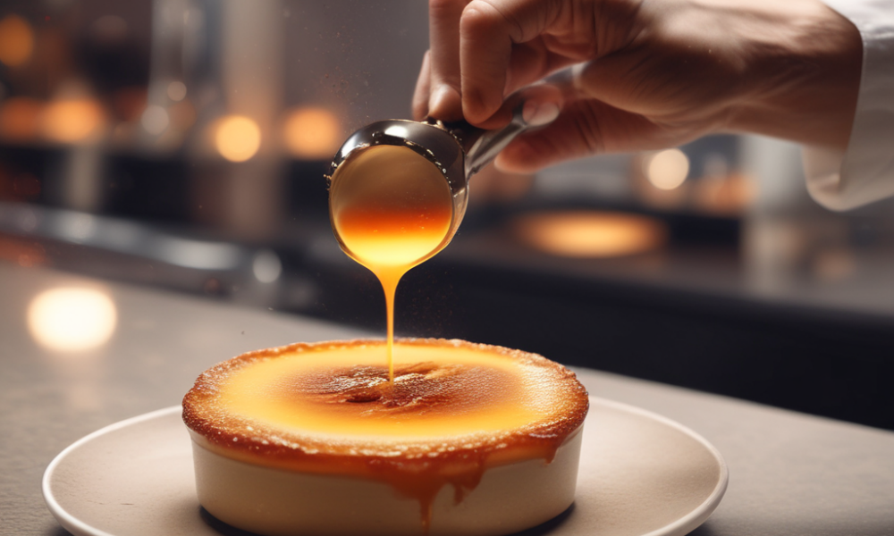 Chef using torch for caramelization showing kitchen chemistry molecular transformation