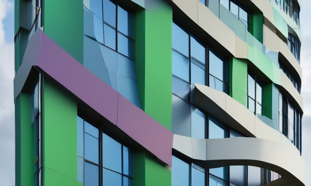 Smart materials design building with self-healing walls and climate-adaptive color-changing
