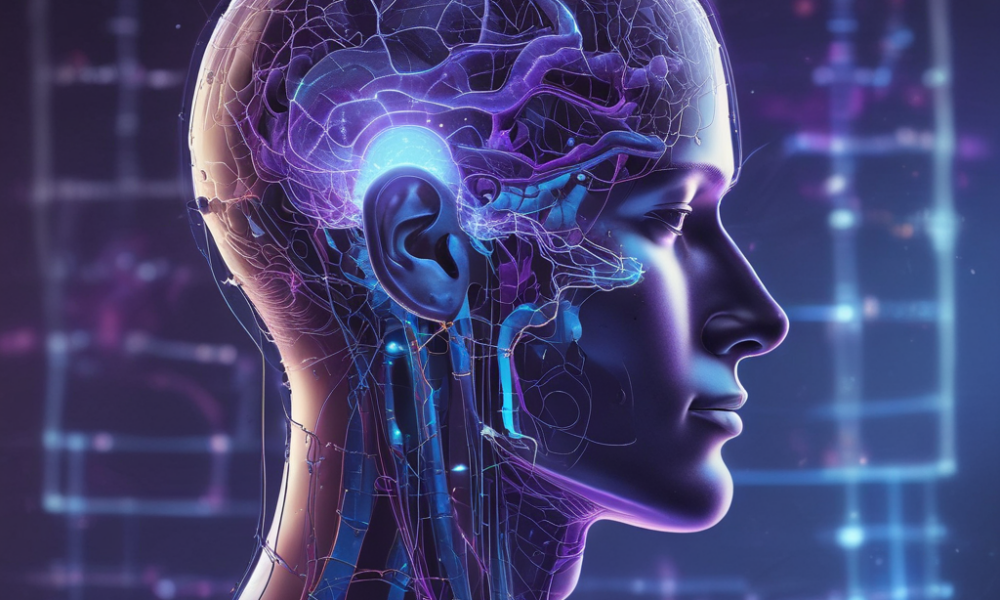 Digital brain twin AI model showing holographic brain visualization for