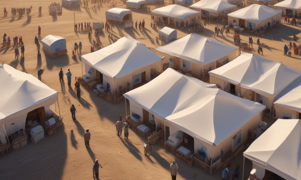 Humanitarian crisis 2025 aid camp showing supply shortages and displaced