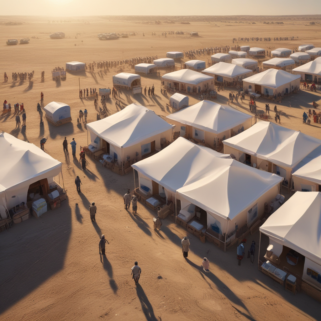 Humanitarian crisis 2025 aid camp showing supply shortages and displaced