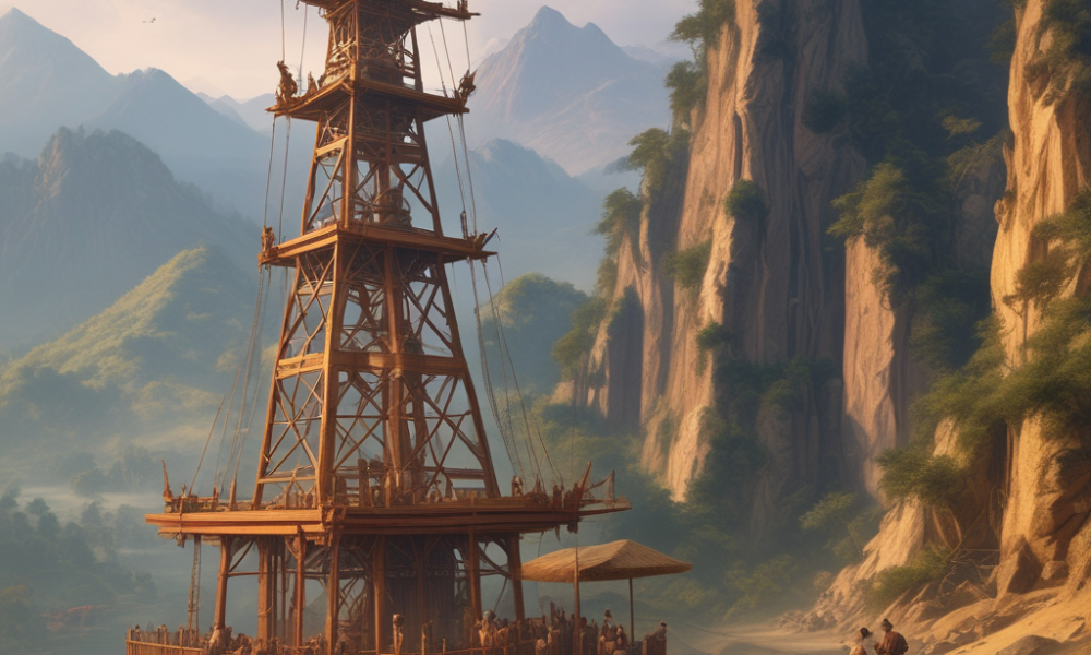 Ancient Chinese drilling technology using bamboo cables and iron bits