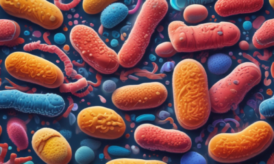 Microscopic view of diverse gut microbiome bacteria and microorganisms in