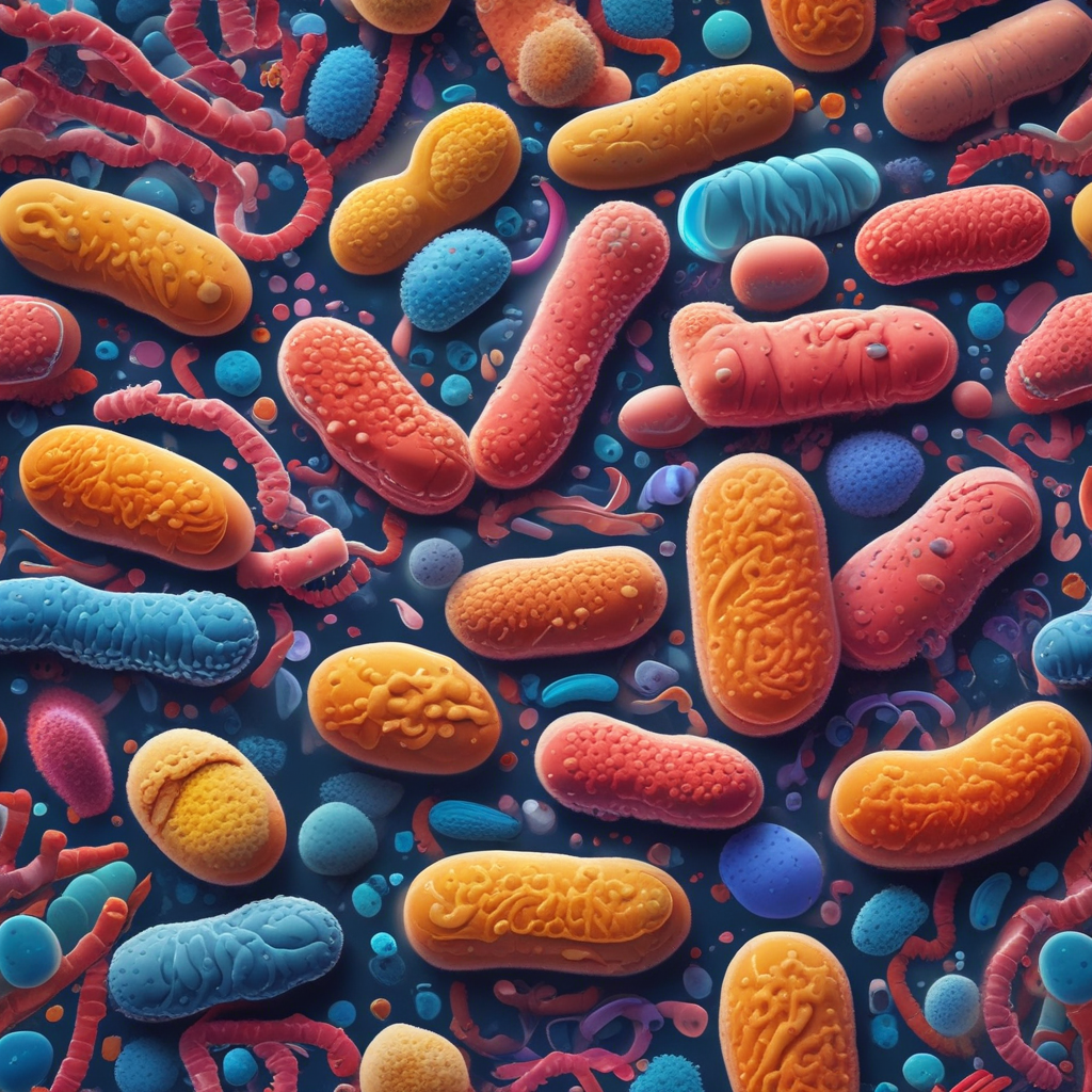 Microscopic view of diverse gut microbiome bacteria and microorganisms in