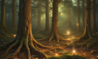 Underground mycorrhizal fungal network connecting tree roots showing animal partnerships