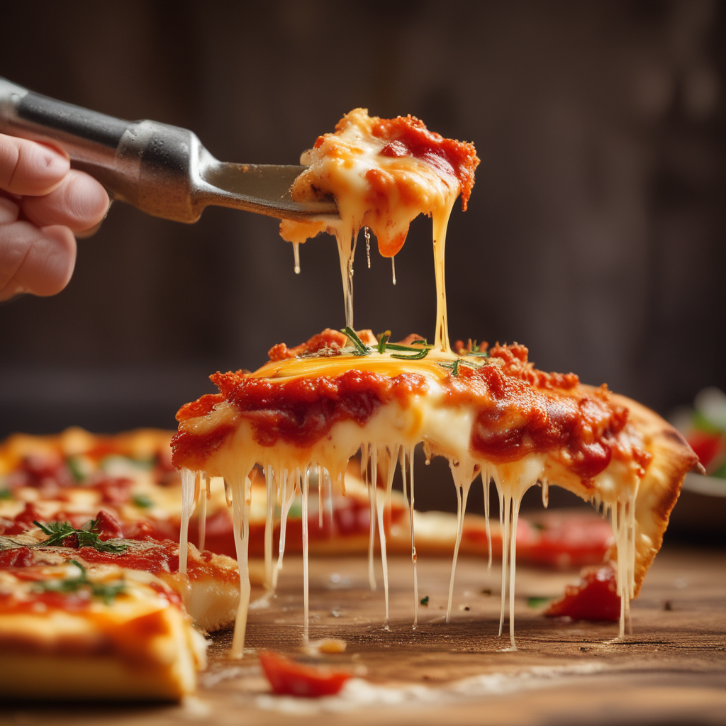 Melted cheese pizza slice showing flavor pairing science with tomatoes