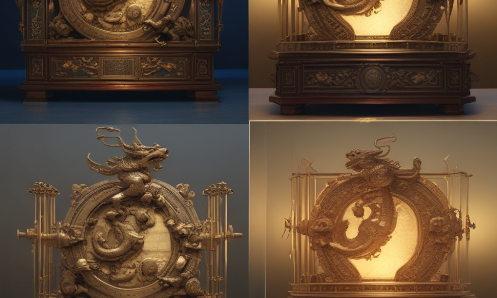 Ancient Chinese seismoscope with bronze dragons compared to modern seismograph