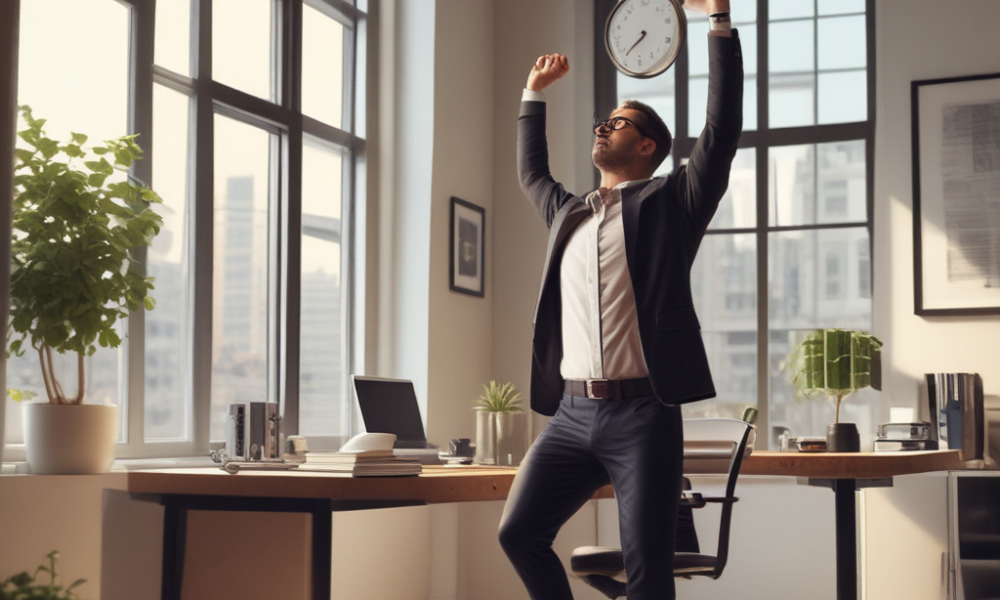 Office worker taking movement break following natural activity rhythms for