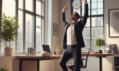 Office worker taking movement break following natural activity rhythms for