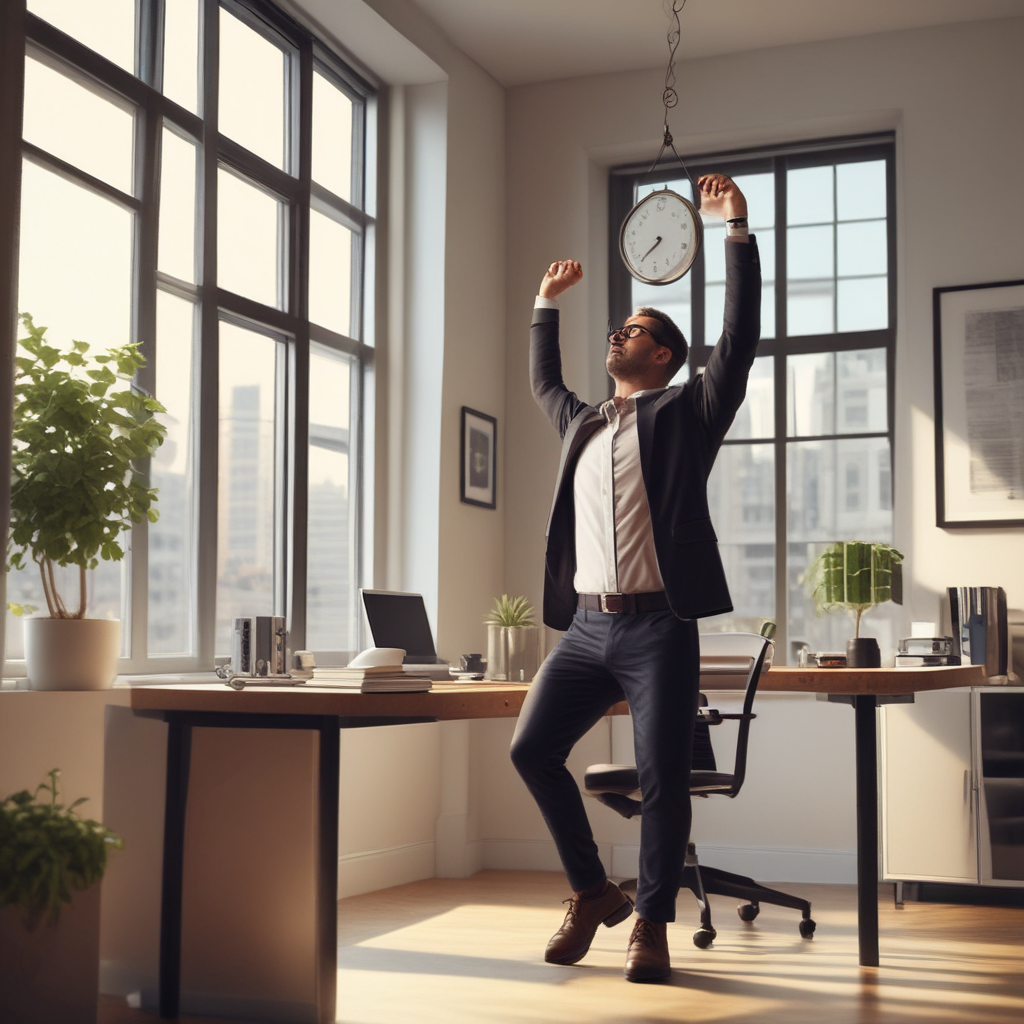 Office worker taking movement break following natural activity rhythms for