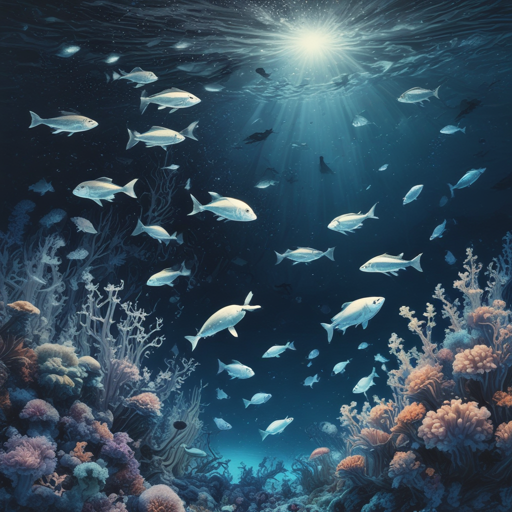 Marine snow deep sea particles falling through dark ocean depths