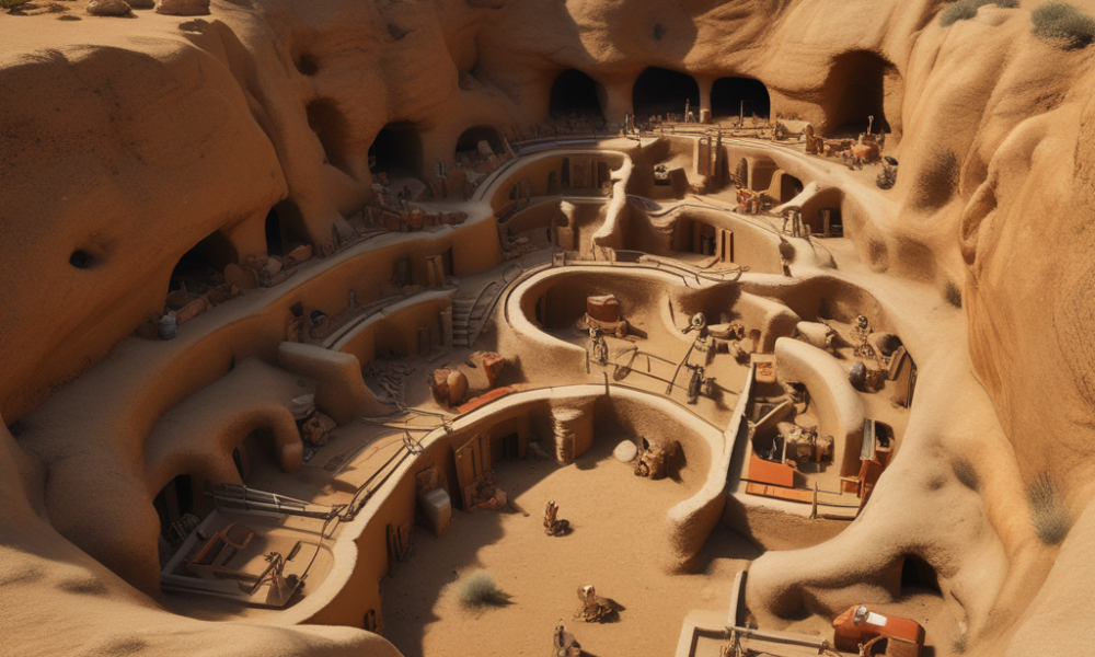 Cross-section of prairie dog underground burrow system showing animal architecture