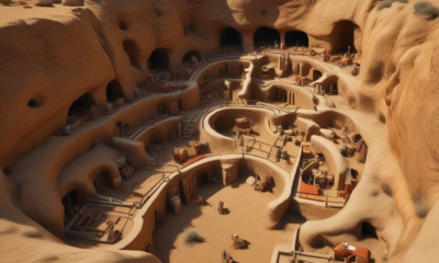 Cross-section of prairie dog underground burrow system showing animal architecture