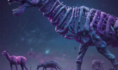 DNA helix dissolving with extinct species silhouettes representing species extinction