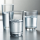 Three glasses showing cold warm and room temperature water demonstrating