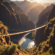 Q'eswachaka Inca rope bridge made of woven grass spanning canyon
