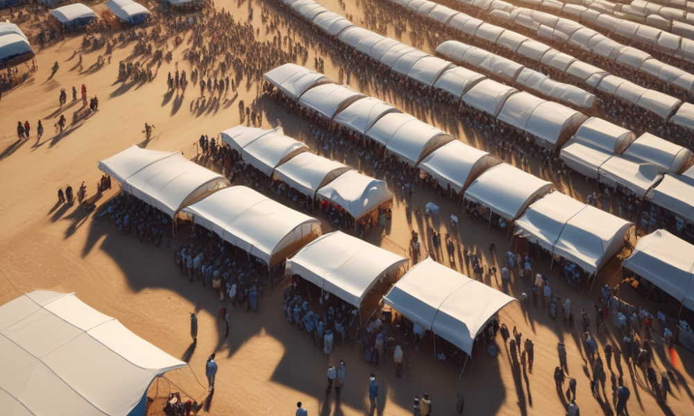 Massive refugee camp showing scale of humanitarian aid crisis 2025