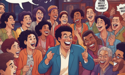 Diverse audience laughing together at cross-cultural humor performance in comedy