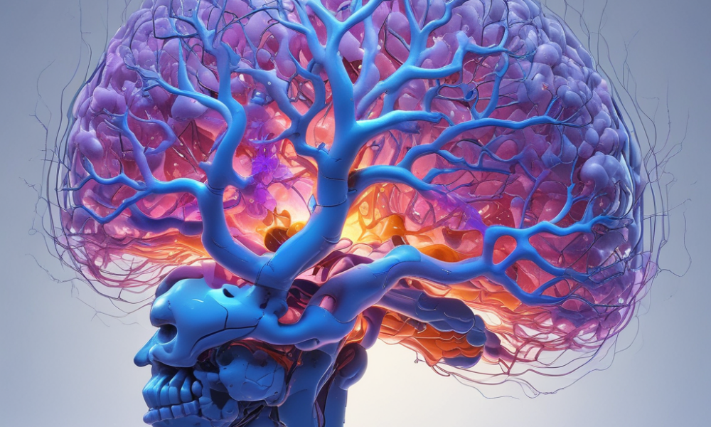 Molecular structures and neurotransmitters in brain showing chemistry of emotions