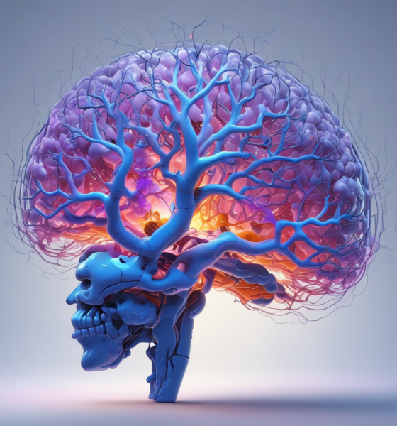 Molecular structures and neurotransmitters in brain showing chemistry of emotions