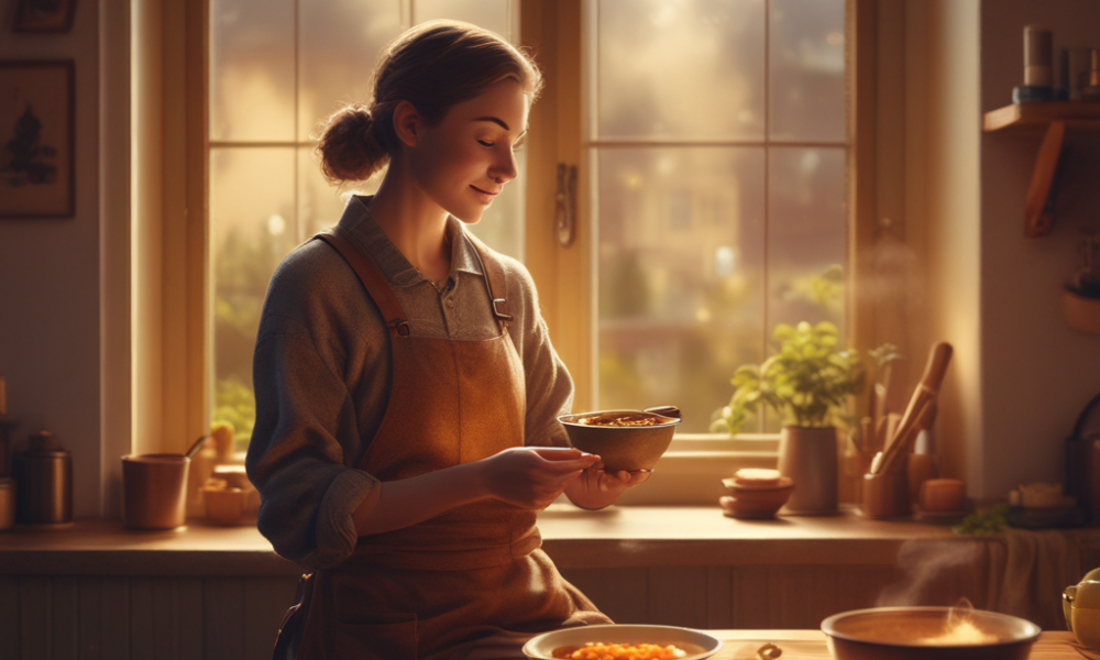 Person enjoying comfort food in cozy kitchen setting showing comfort