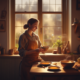 Person enjoying comfort food in cozy kitchen setting showing comfort
