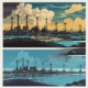 Split screen showing oil refineries versus renewable energy representing petro-states