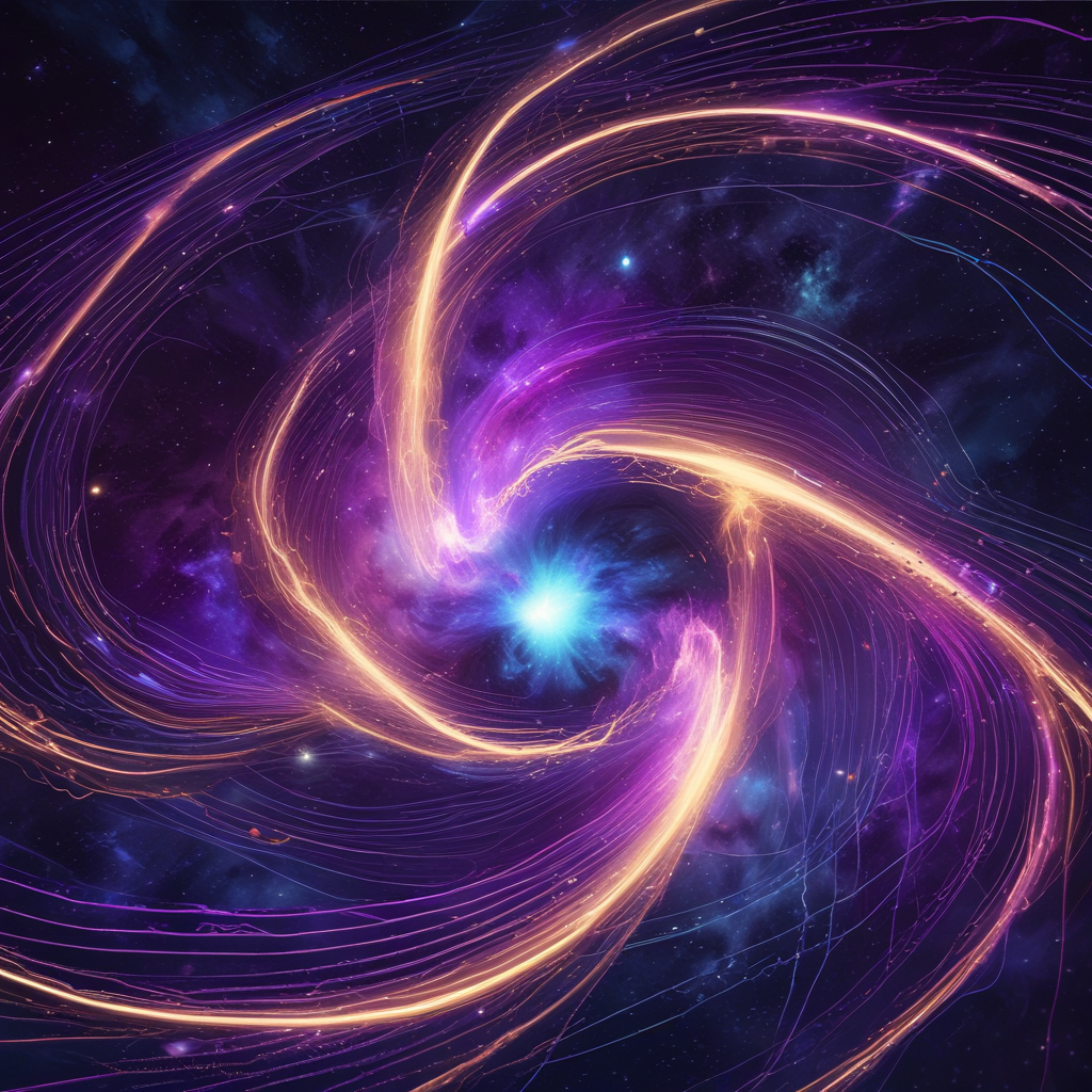 Cosmic filaments rotation visualization showing synchronized galaxy spinning across billions