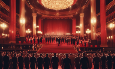 Award show red carpet ceremony with celebrities and paparazzi showing