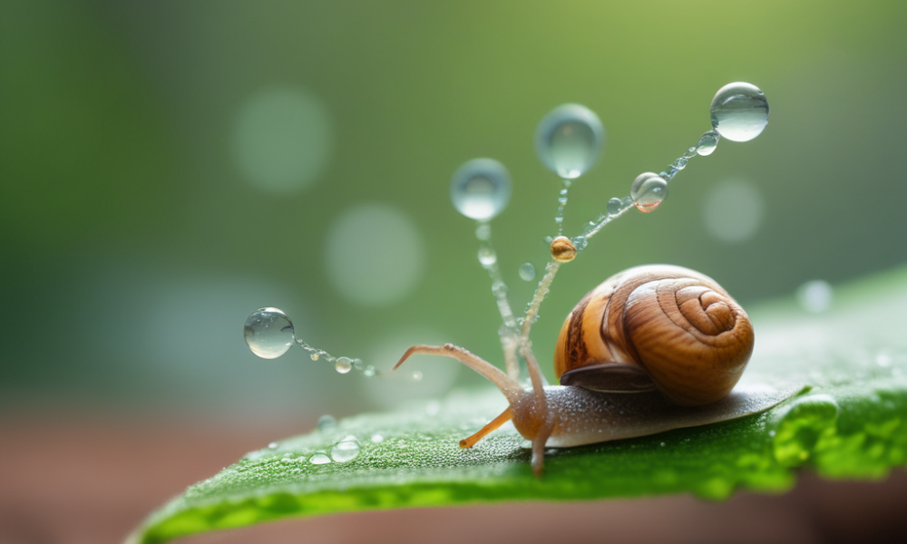 Snail creating chemical trail on leaf showing animal communication without