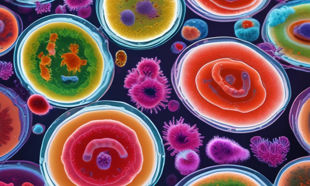 Microscopic view of foodborne bacteria detection showing pathogenic colonies on