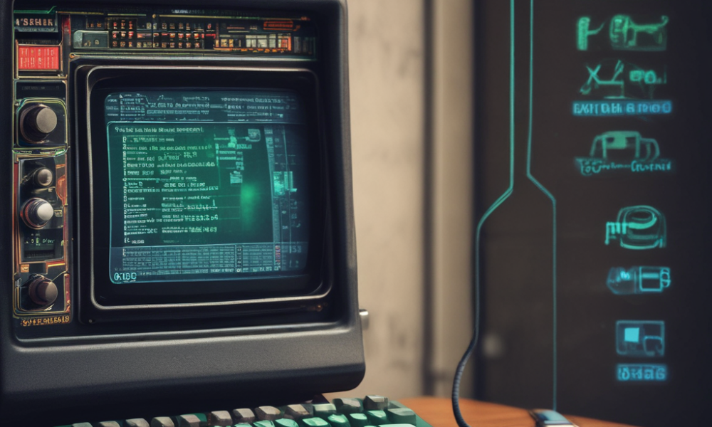 Digital culture evolution from 1980s computer terminal to modern smartphone