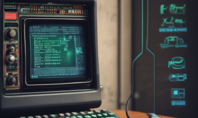 Digital culture evolution from 1980s computer terminal to modern smartphone