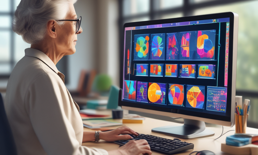 Elderly person using computer for brain training dementia prevention speed