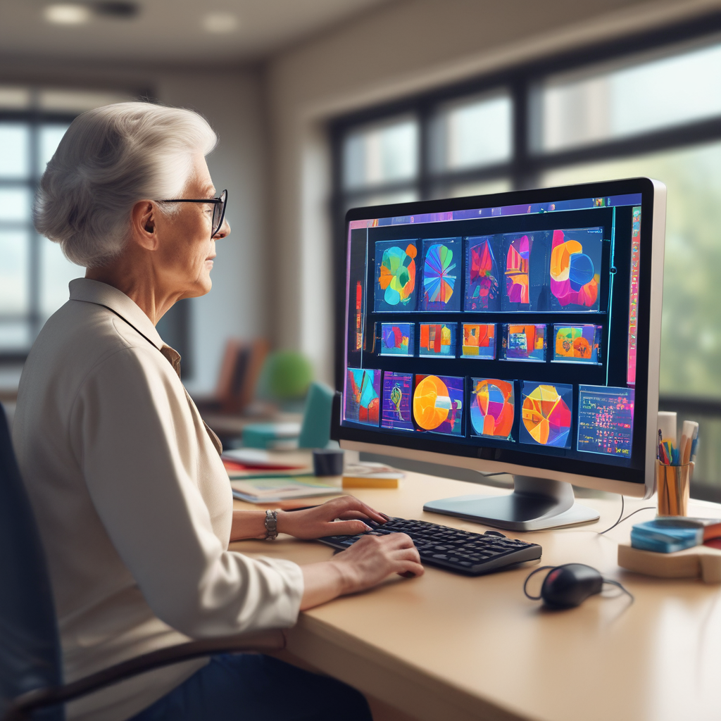 Elderly person using computer for brain training dementia prevention speed