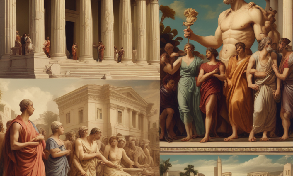 Ancient Greek courthouse and modern street scene showing bizarre laws