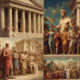 Ancient Greek courthouse and modern street scene showing bizarre laws