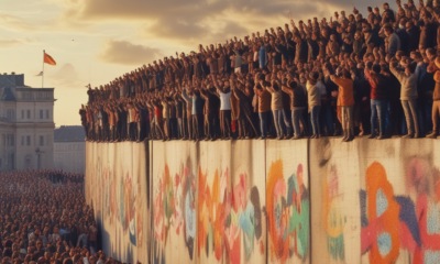 Berlin Wall peaceful revolution November 9 1989 with celebrating crowds