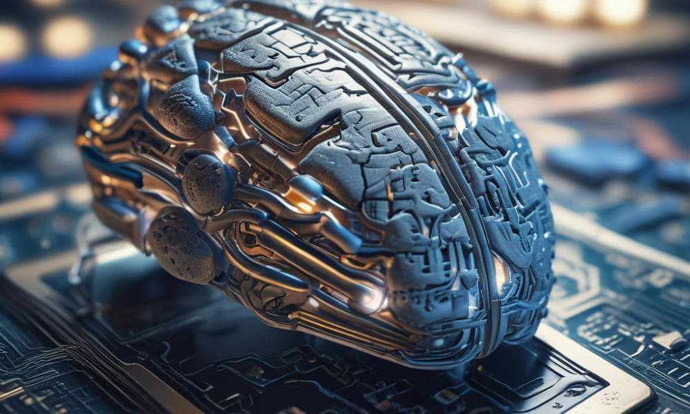 Tiny coin-sized brain-computer interface chip on medical glove in laboratory