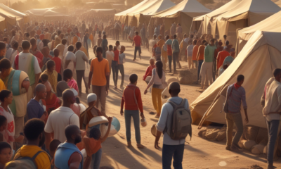 Humanitarian aid workers distributing emergency supplies to displaced families affected