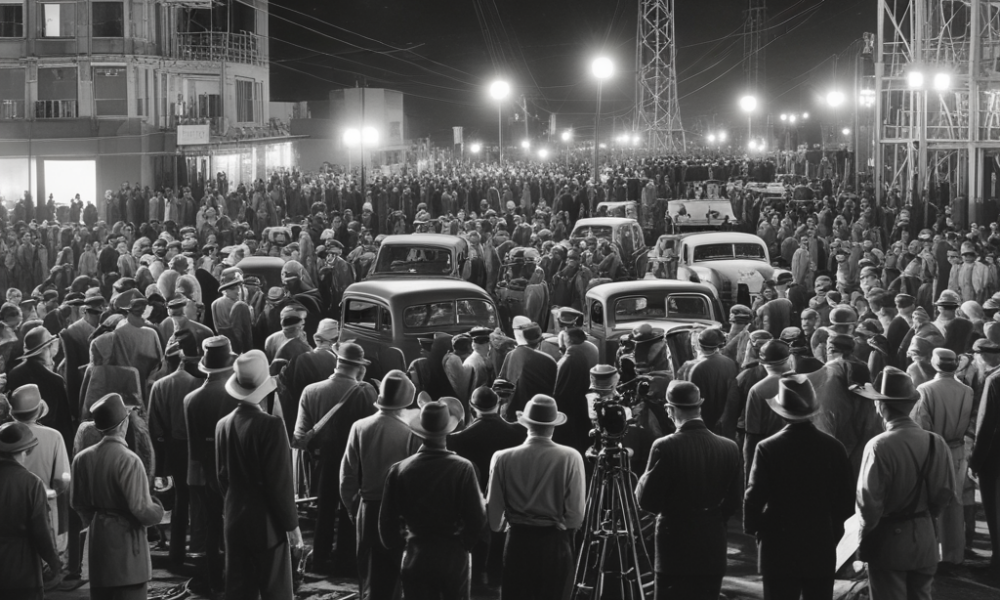KTLA television crew broadcasting live breaking news coverage during 1949