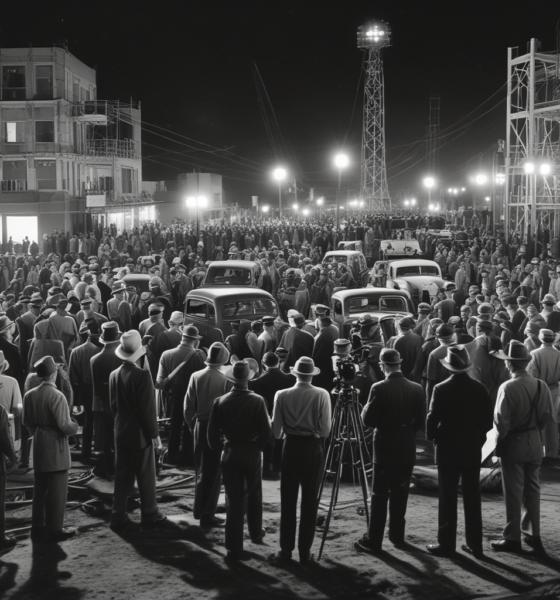 KTLA television crew broadcasting live breaking news coverage during 1949