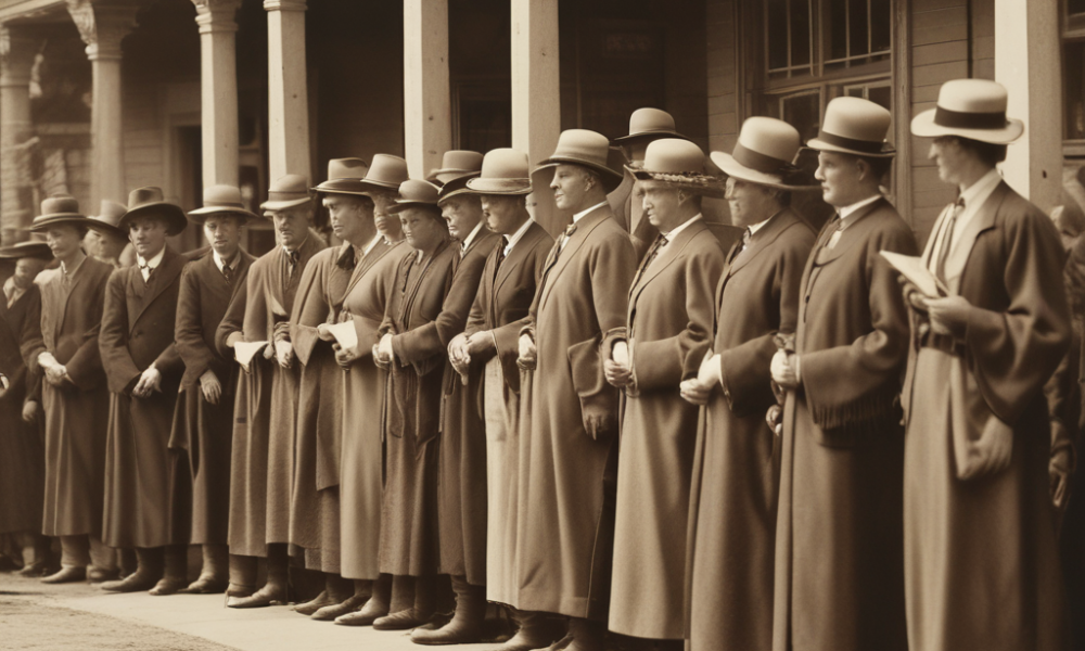 Early 1900s American voters participating in democratic reforms created by