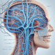 Brain muscle connection showing neural pathways and electrical signals from
