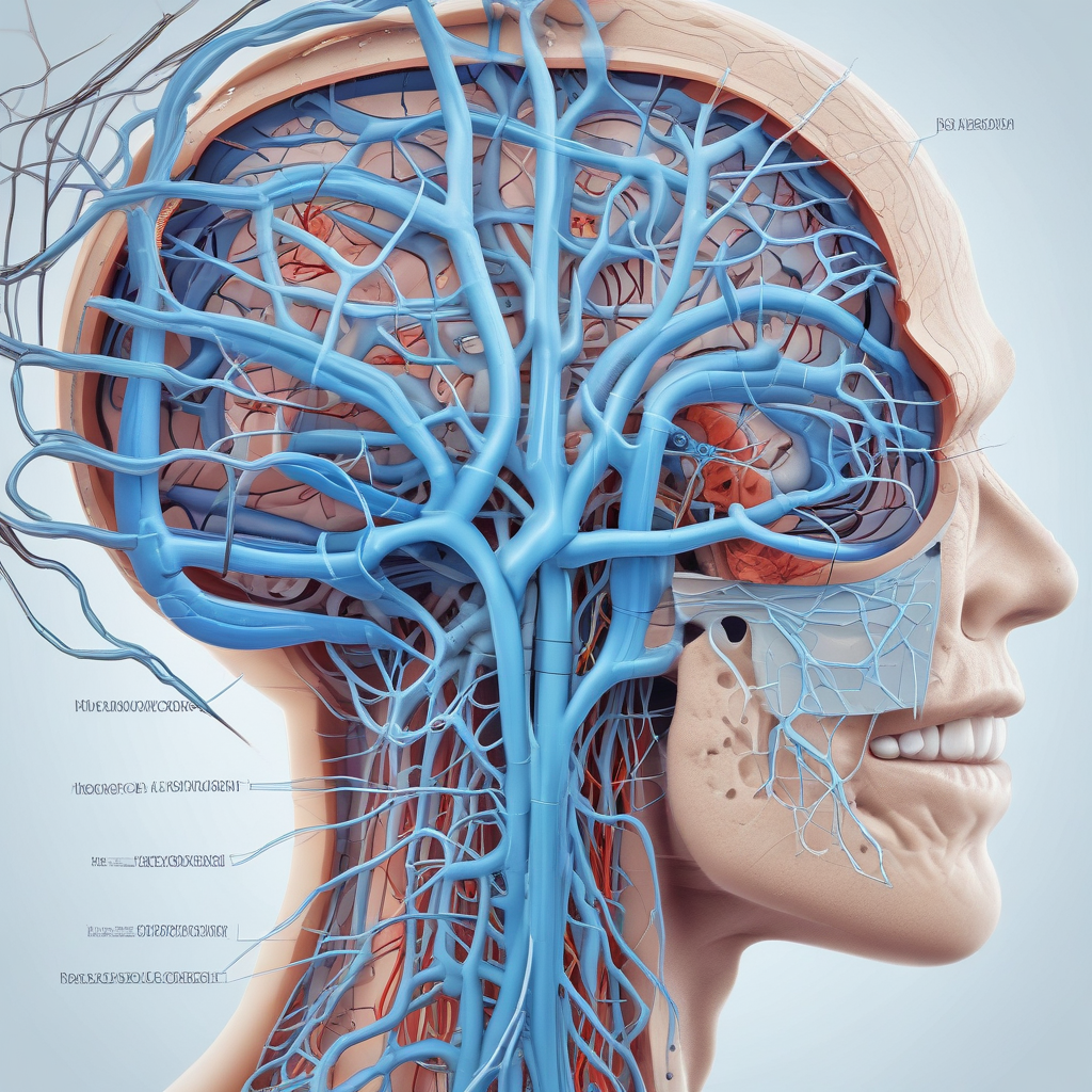 Brain muscle connection showing neural pathways and electrical signals from