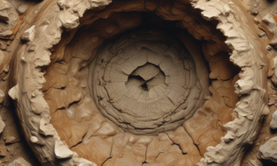 Cross-section of coprolites fossilized animal poop showing internal bone fragments