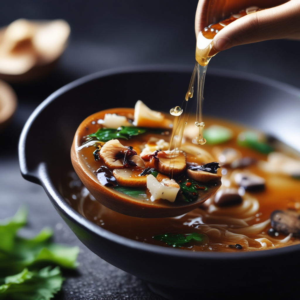 Umami-Rich Dashi Ingredients Creating Flavor Synergy | Fact&Fun Rich dashi broth with shiitake mushrooms and kombu seaweed demonstrating