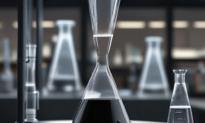 Pitch drop experiment funnel showing viscous black tar with droplet