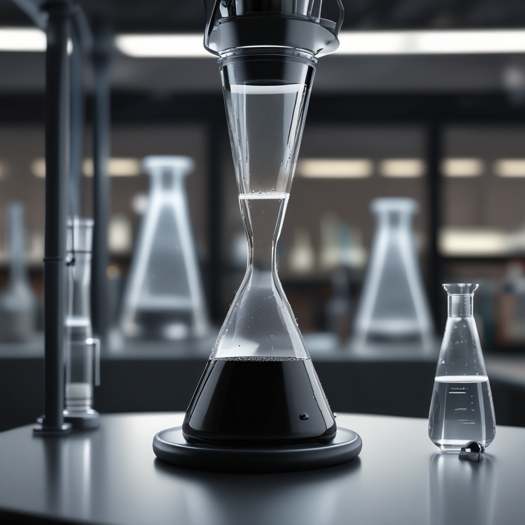 Pitch drop experiment funnel showing viscous black tar with droplet